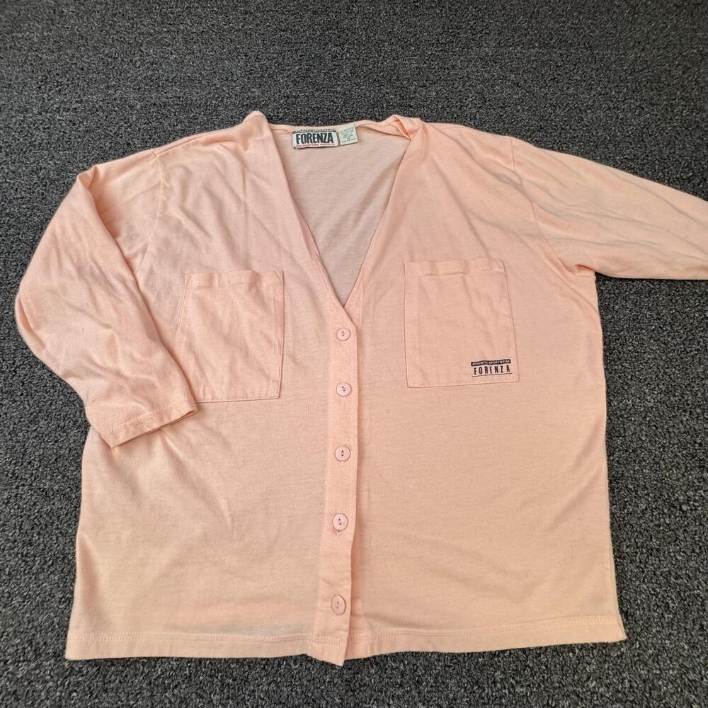 Forenza Cardigan Womens M Pink V-Neck Lightweight Pockets Button Logo 3/4 Sleeve